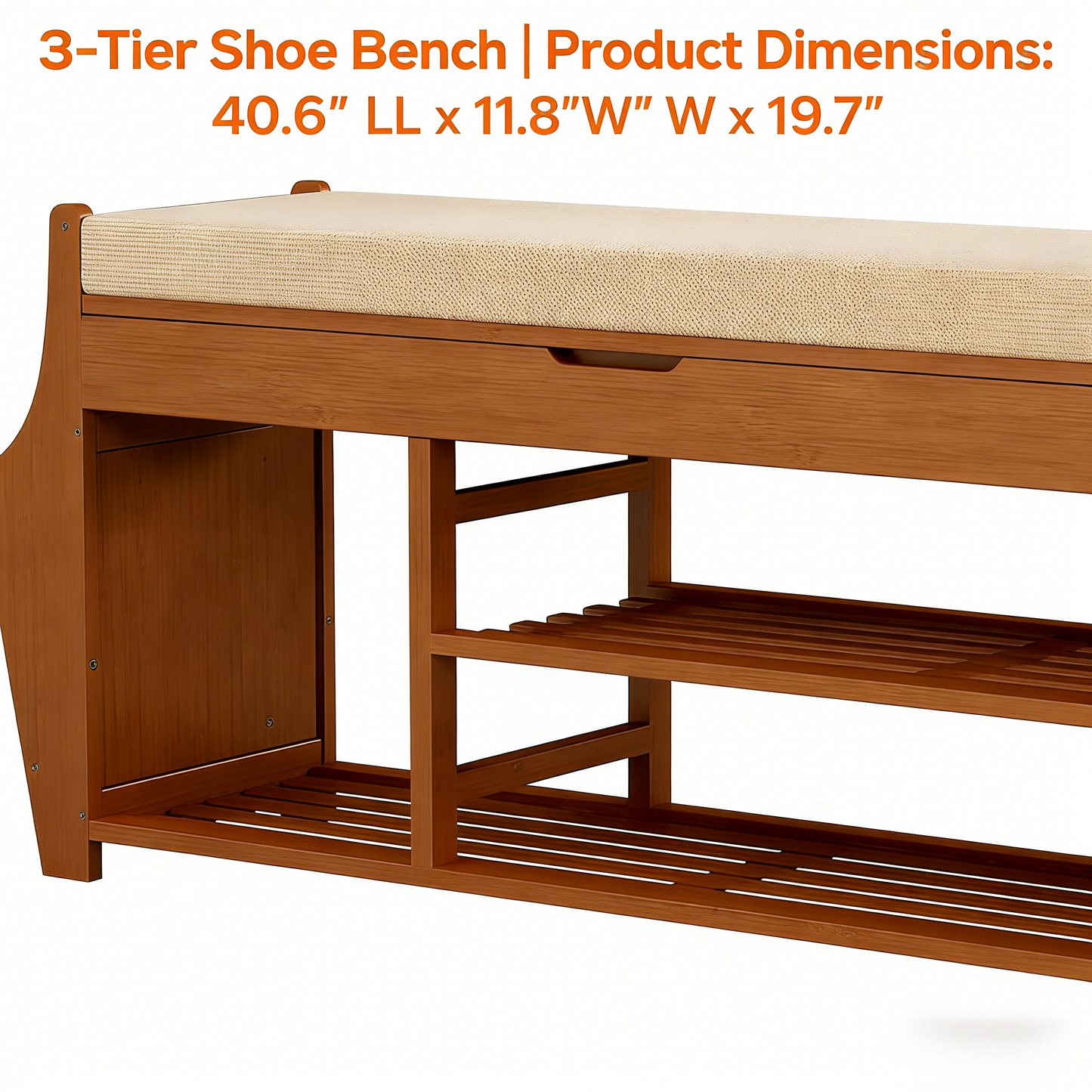 39.4in Shoe Bench with 2 Side Holder, 3 Tier Bamboo Entryway Bench with Storage