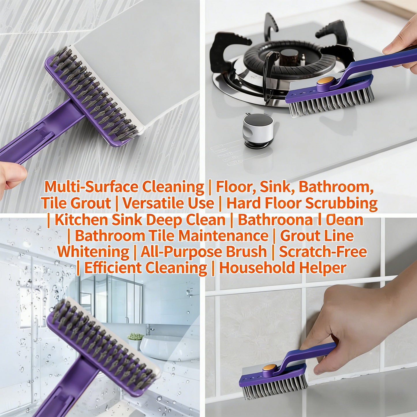 Lightweight Scraper Cleaning Brush with Hard Bristles and Built-in Garbage Holder, Multi-Surface Cleaner for Kitchen Sink, Bathroom Tub
