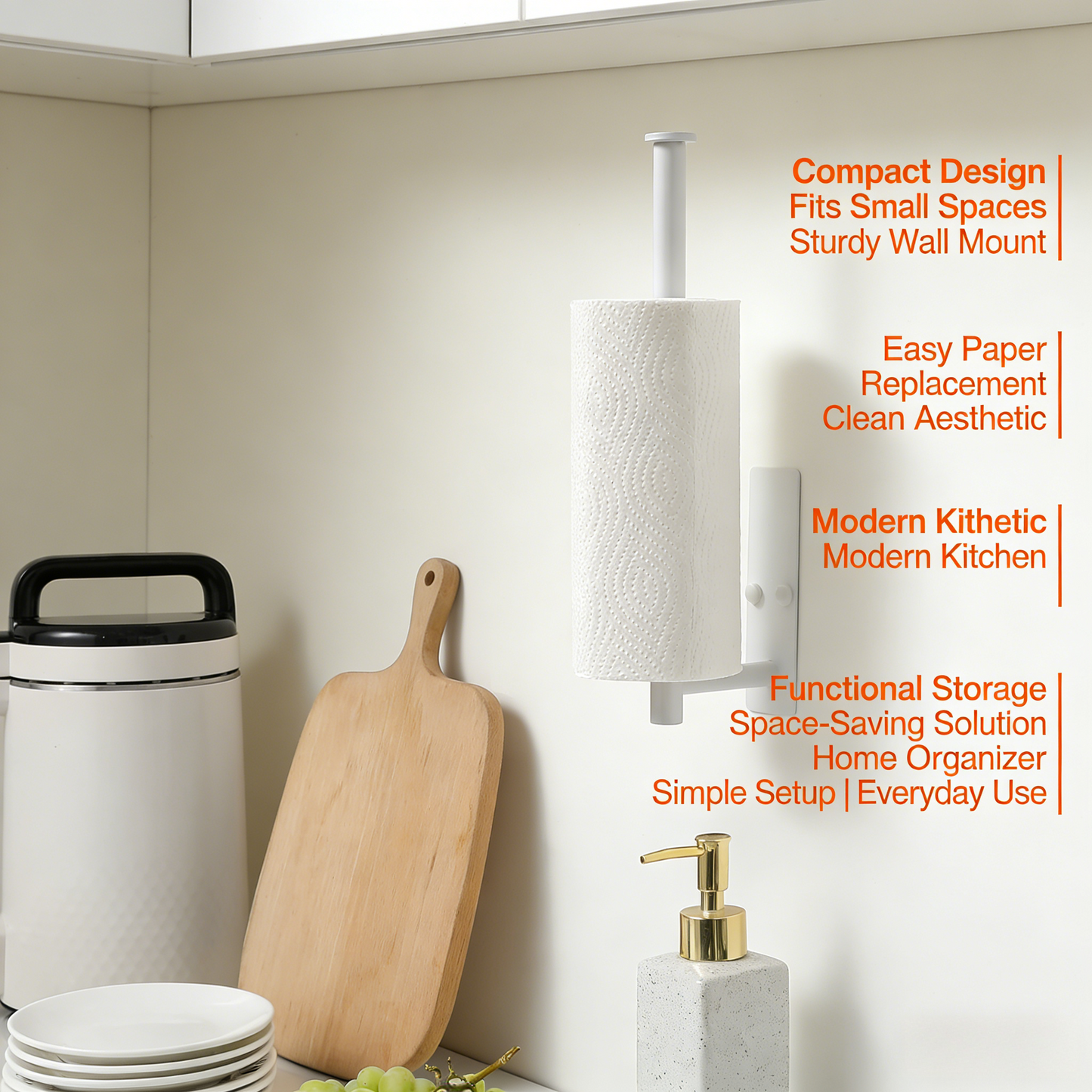 White Paper Towel Holder - Under Cabinet Paper Towel Holder for Kitchen