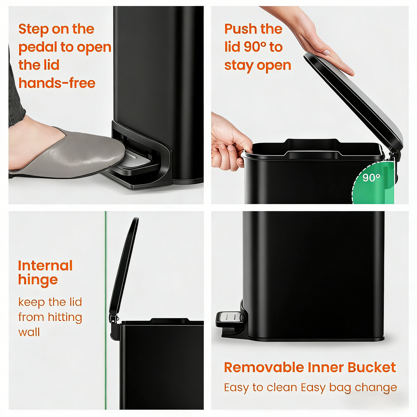 Small Bathroom Trash Can with Lid Soft Close, Step Pedal, 6 Liter / 1.6 Gallon Stainless Steel Mini Garbage Can for Office