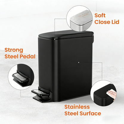 Small Bathroom Trash Can with Lid Soft Close, Step Pedal, 6 Liter / 1.6 Gallon Stainless Steel Mini Garbage Can for Office