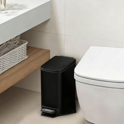 Small Bathroom Trash Can with Lid Soft Close, Step Pedal, 6 Liter / 1.6 Gallon Stainless Steel Mini Garbage Can for Office